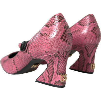 Dolce & Gabbana Pink Python Leather Mary Jane Heels Shoes 1728,67345645728,Dolce & Gabbana,EU39/US8.5,Material: 100% Python skin leather,Mid Heel - Pumps - Shoes,New with tags,Pink,Pumps - Shoes,Pumps - Women - Shoes,Shoes,Women