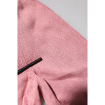 Detail of Dolce & Gabbana Pink Silk Cropped Crew Neck Cardigan Sweater showing pulled threads on front