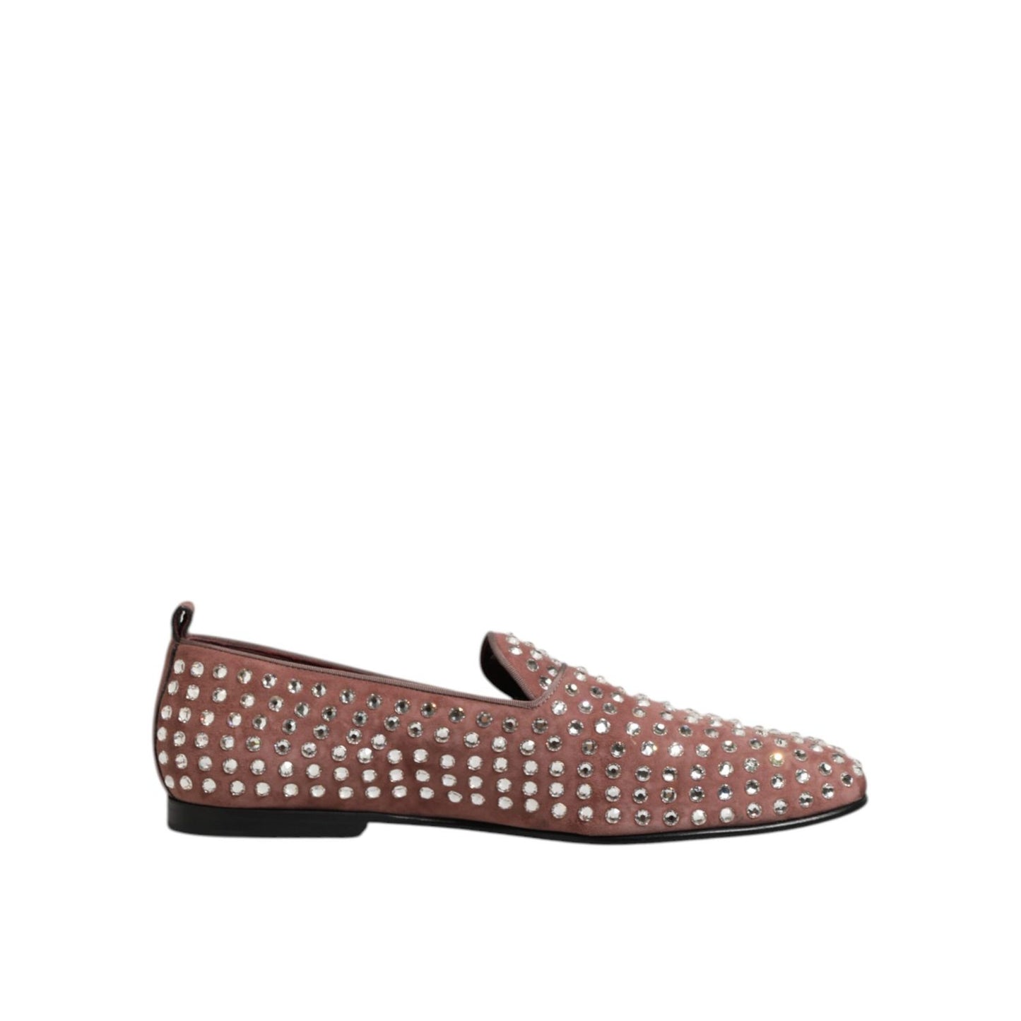 Dolce & Gabbana Pink Suede Crystals Loafers Men Dress Shoes with dazzling crystal embellishments for a sophisticated look.