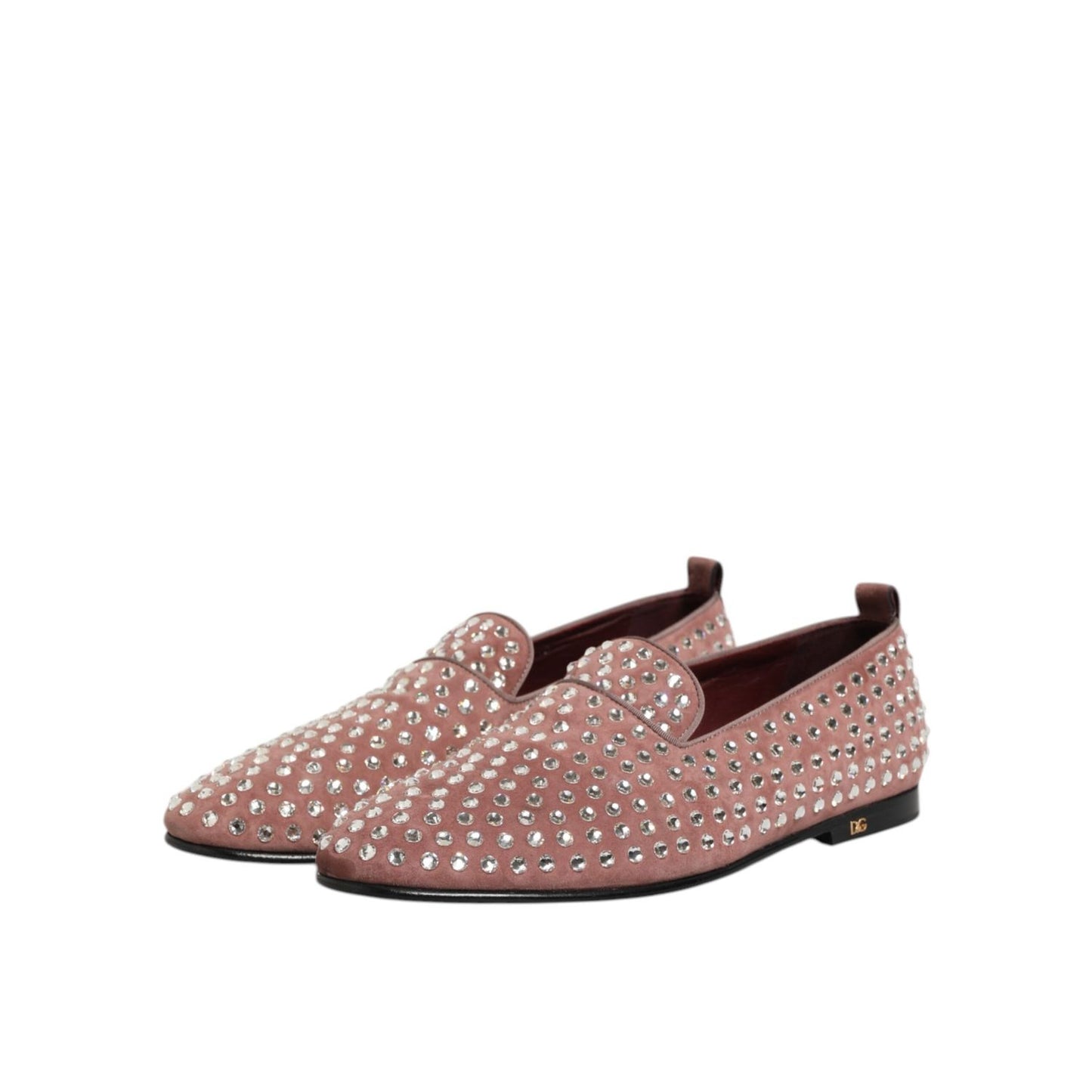Dolce & Gabbana Pink Suede Crystals Loafers Men Dress Shoes with dazzling crystal embellishments, crafted from premium pink suede.