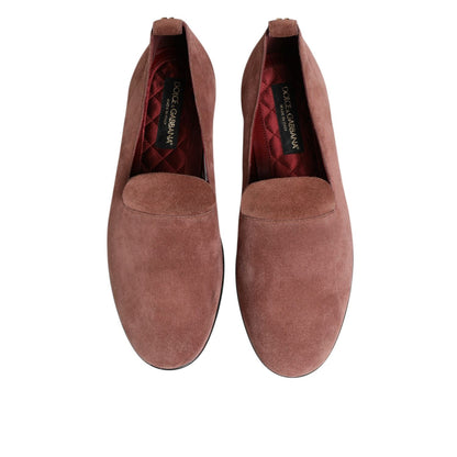 Dolce & Gabbana Pink Suede Loafers Formal Men Dress Shoes, elegant suede footwear for stylish occasions.