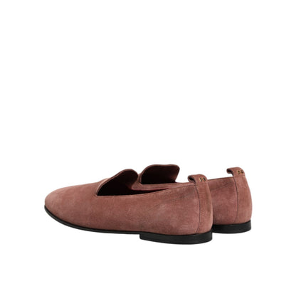 Dolce & Gabbana Pink Suede Loafers Formal Men Dress Shoes, stylish for elegant occasions, showcasing premium suede craftsmanship in a playful hue.