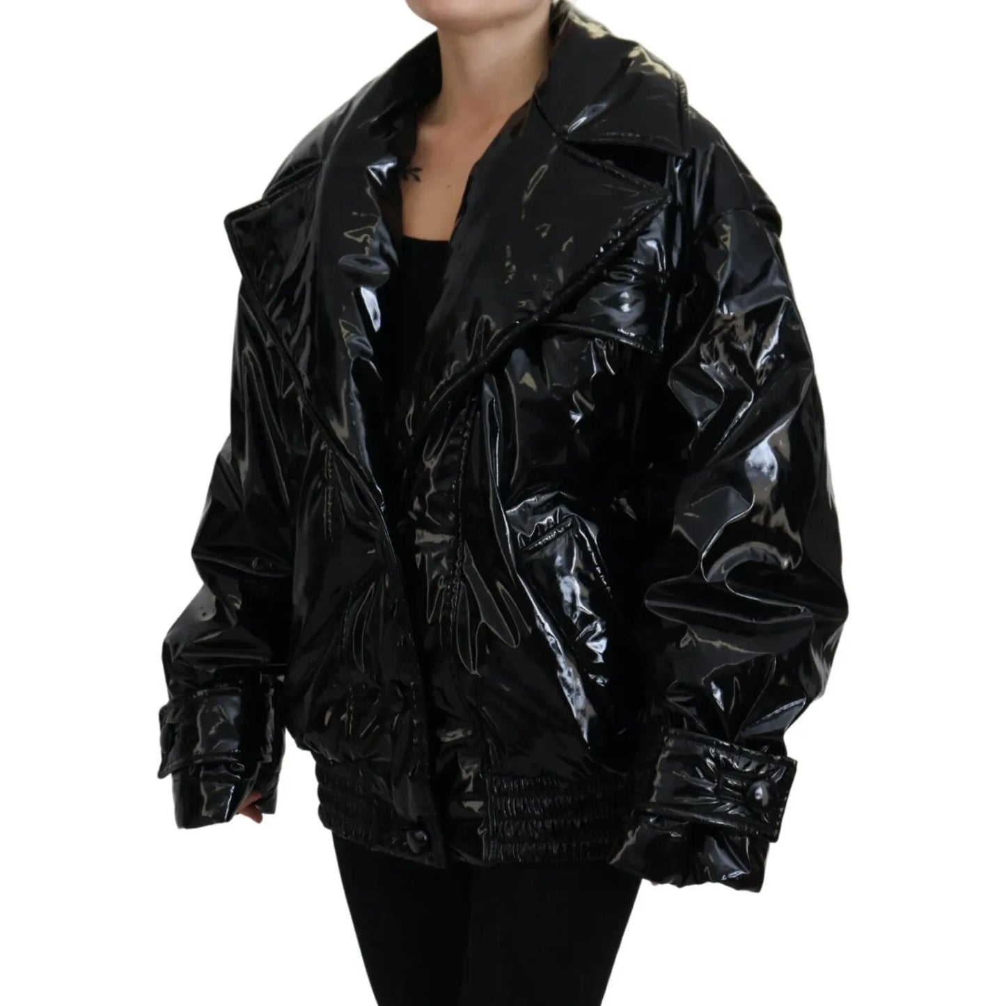 Dolce & Gabbana Polyester Black Shiny Blazer Women Jacket