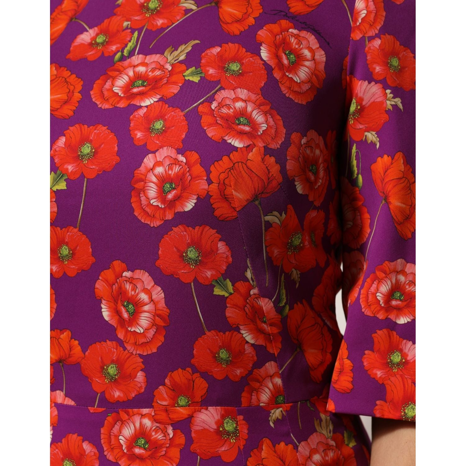 Dolce & Gabbana Purple Silk Floral Print Midi Sheath Dress