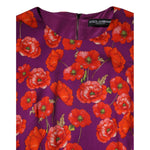 Dolce & Gabbana Purple Silk Floral Print Midi Sheath Dress with vibrant red poppy design, half sleeves, perfect for elegant occasions.