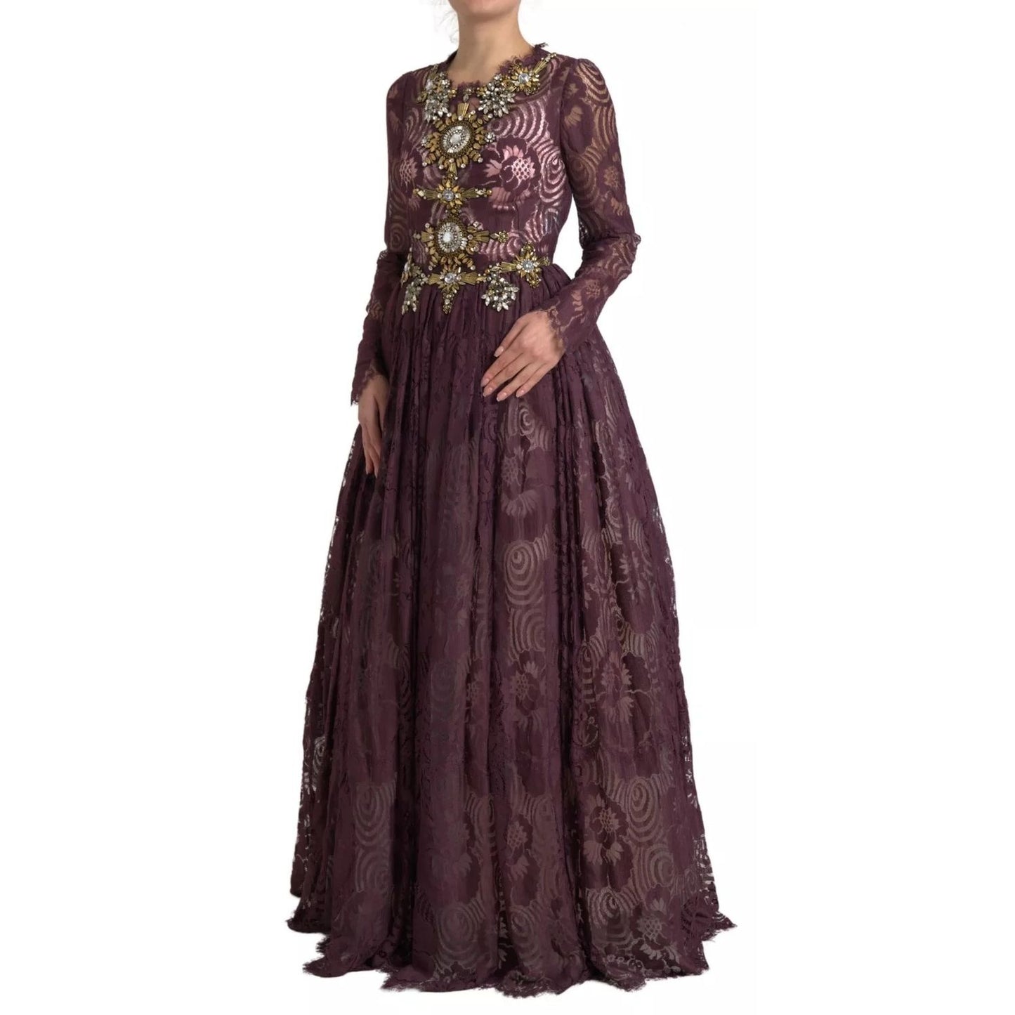 Dolce & Gabbana Purple Viscose Crystal A-Line Gown Dress