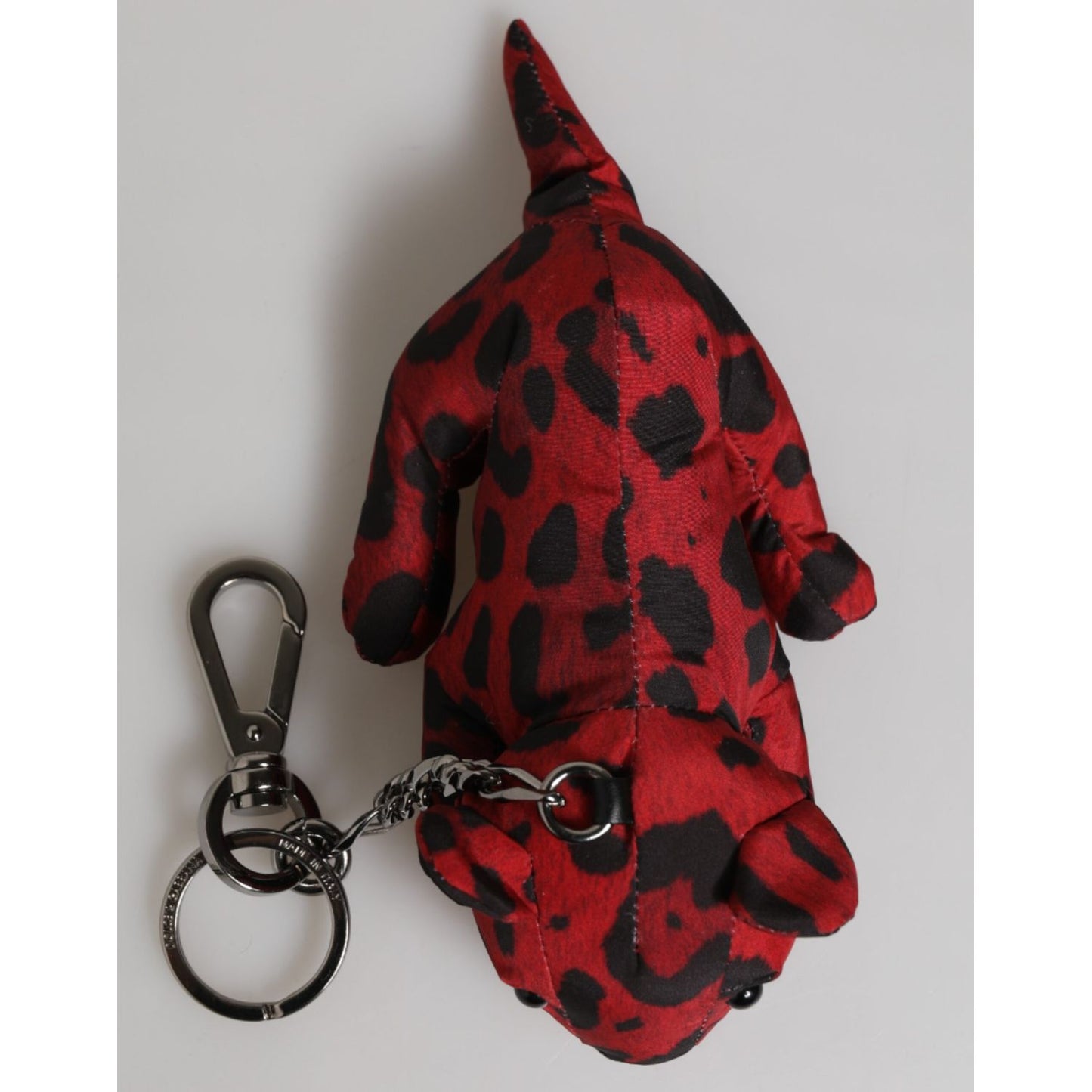 Dolce & Gabbana Red Black Polyester Animal Silhouette Bag Keychain Keyring with bear design and metal hardware.