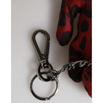 Dolce & Gabbana Red Black Polyester Animal Silhouette Bag Keychain Keyring with metal hardware and logo details, made in Italy.