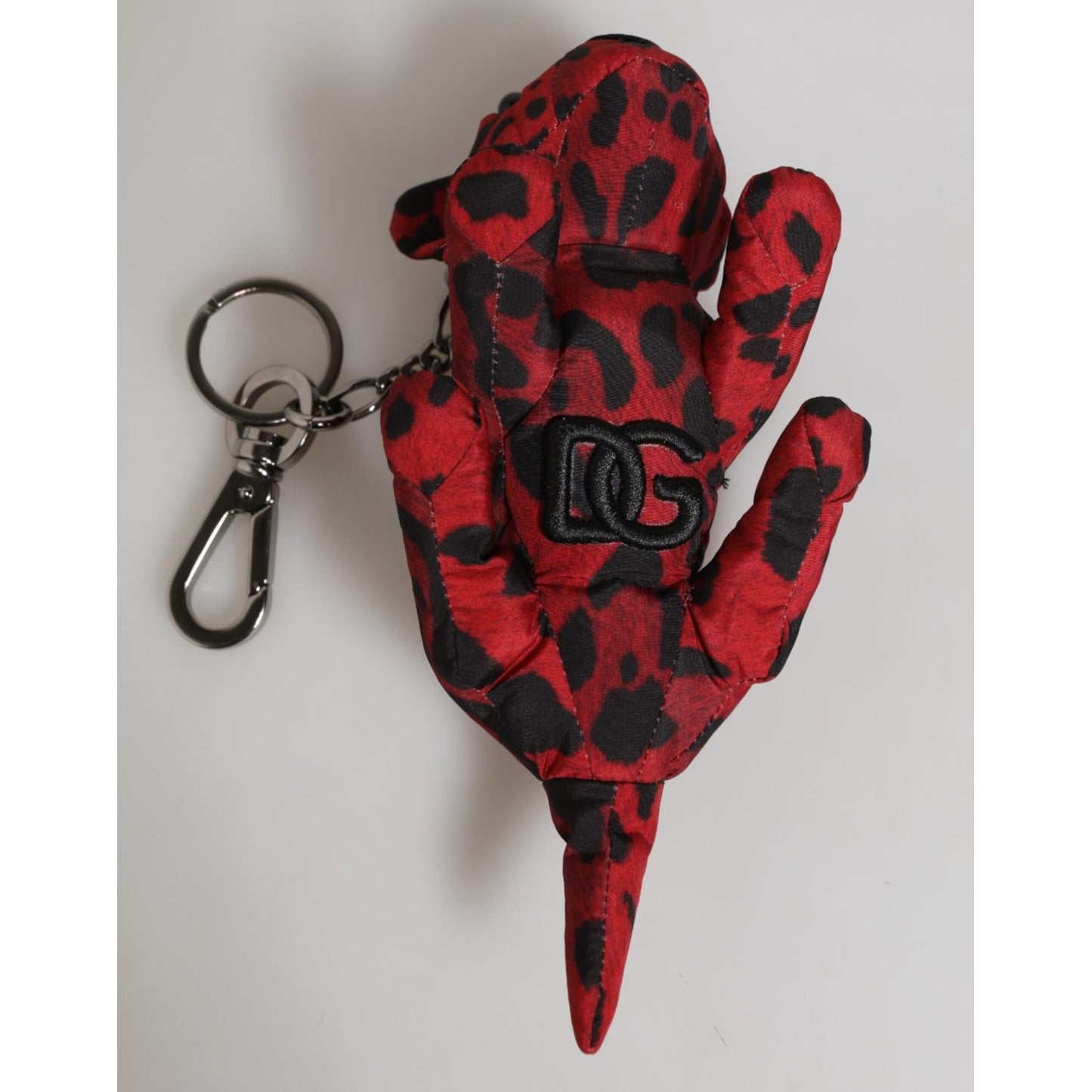 Dolce & Gabbana Red Black Polyester Animal Silhouette Bag Keychain Keyring with bear and logo on metal hardware.