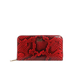 Dolce & Gabbana Red Exotic Leather Zip Around Continental Clutch Wallet with python texture and logo plaque.