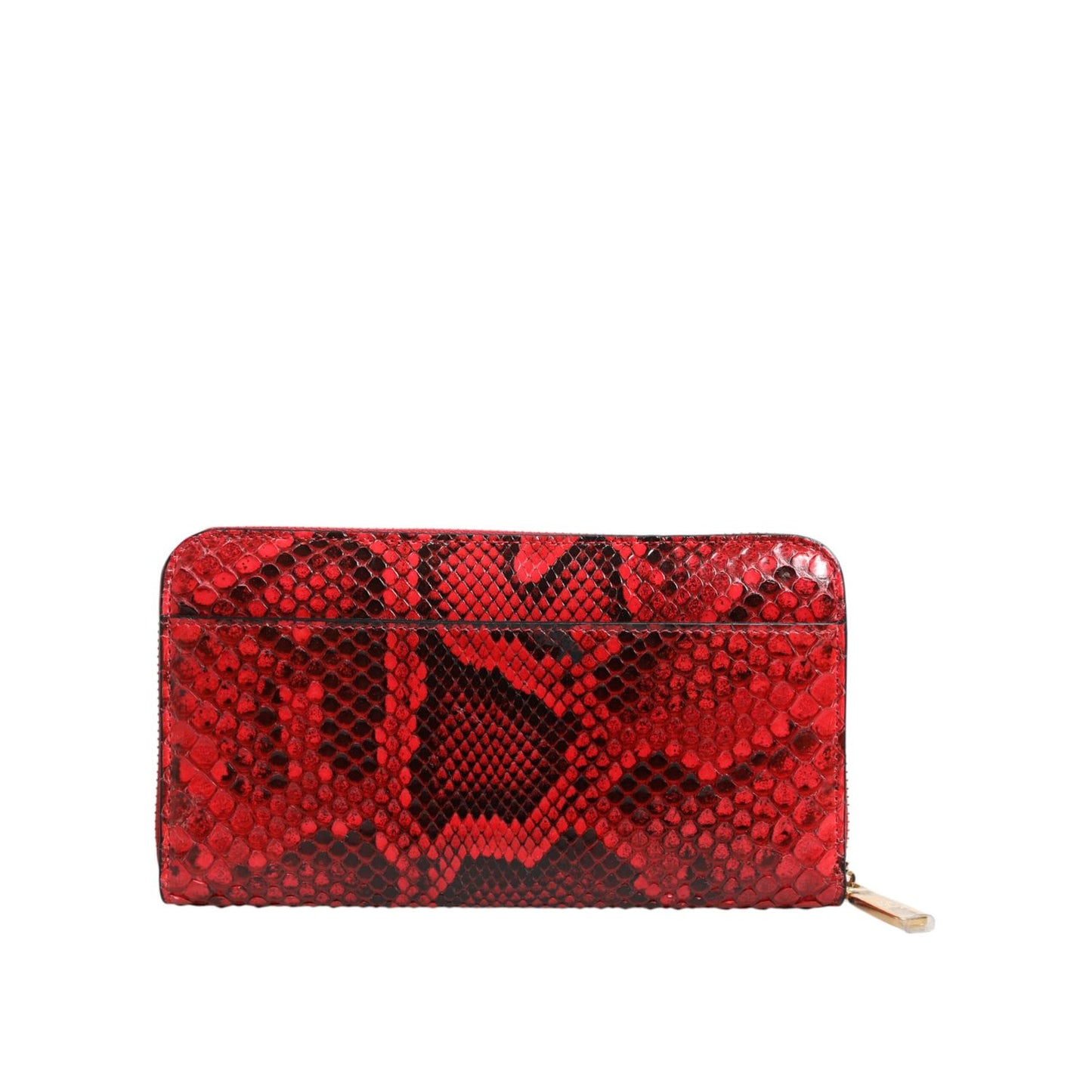 Dolce & Gabbana Red Exotic Leather Zip Around Continental Clutch Wallet made from python with zip and card slots