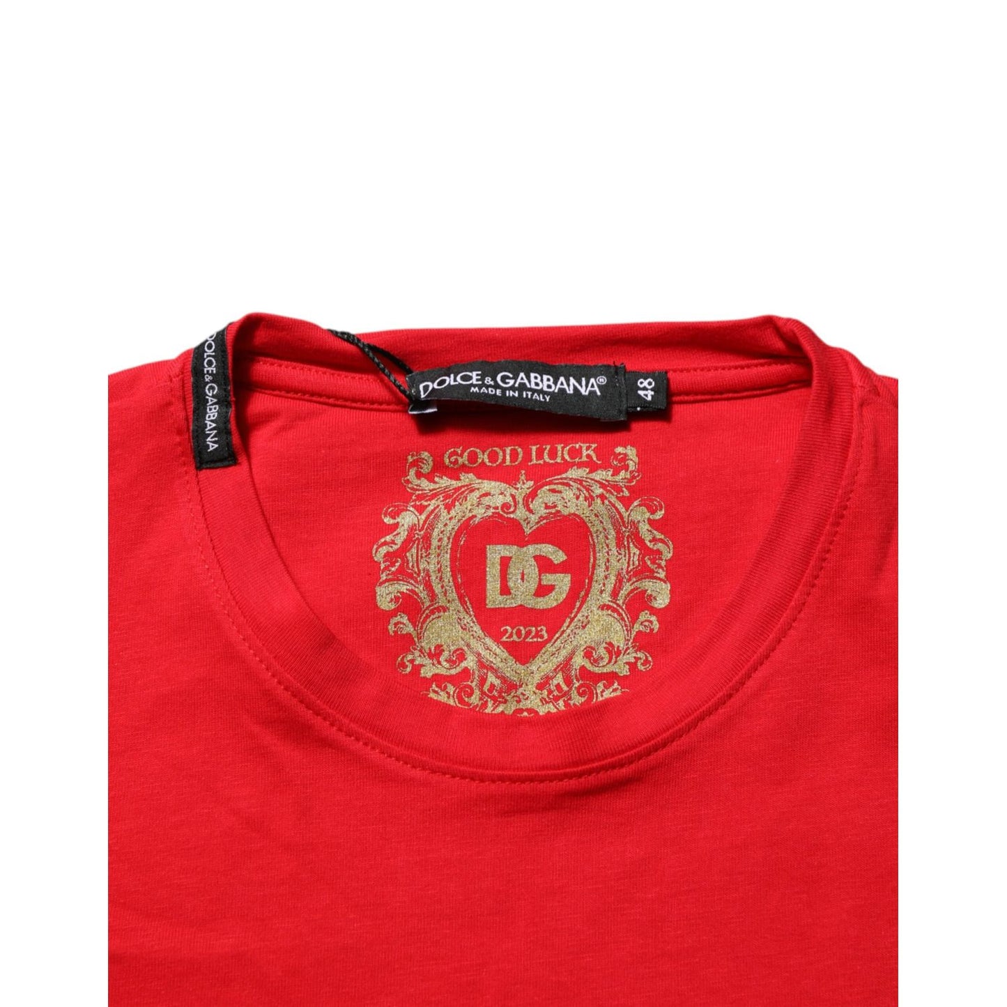 Dolce & Gabbana Red Goodluck 2023 Cotton Crew Neck T-shirt