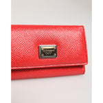 Dolce & Gabbana Red Leather Silver Metal Logo Plaque Trifold Key Holder with engraved logo hardware