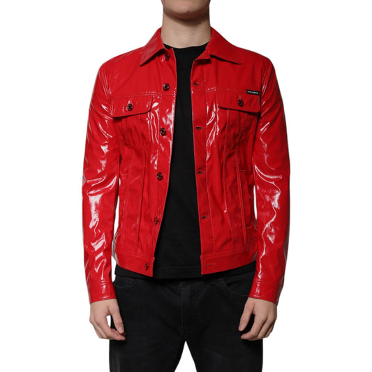 Dolce & Gabbana Red Polyester Button Down Collared Jacket 1728,67345645728,Clothing,Dolce & Gabbana,IT48 | M,Jackets & Coats - Clothing,Jackets - Men - Clothing,Material: 100% Polyester,Men,Men - Clothing,New with tags,Red,Shell Jackets - Jackets & Coats