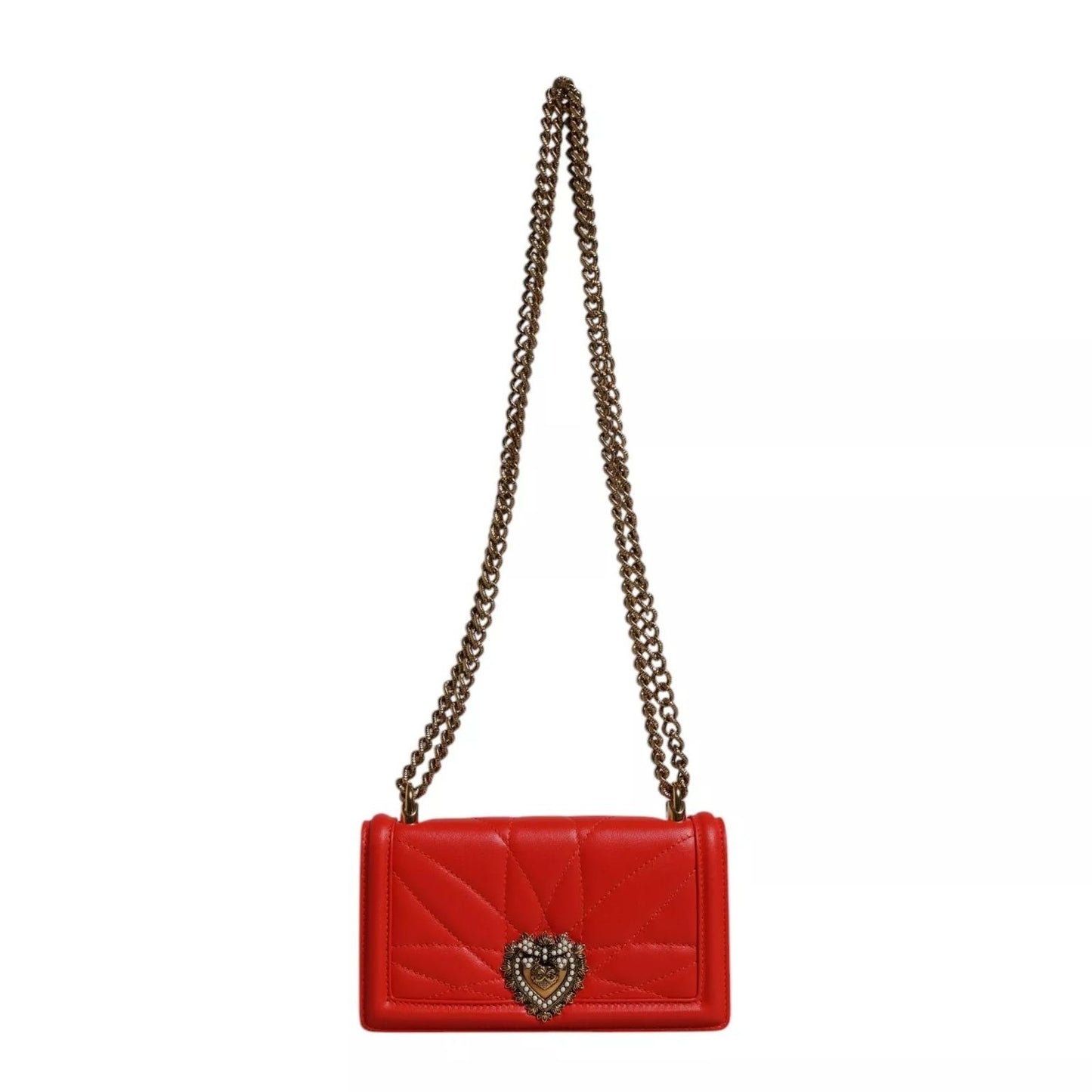 Dolce & Gabbana Red Quilted Devotion Crossbody 11 PRO Phone case bag with gold-tone hardware and chain strap.
