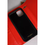 Dolce & Gabbana Red Quilted Devotion Crossbody 11 PRO Phone case bag interior view with logo and gold-tone hardware.