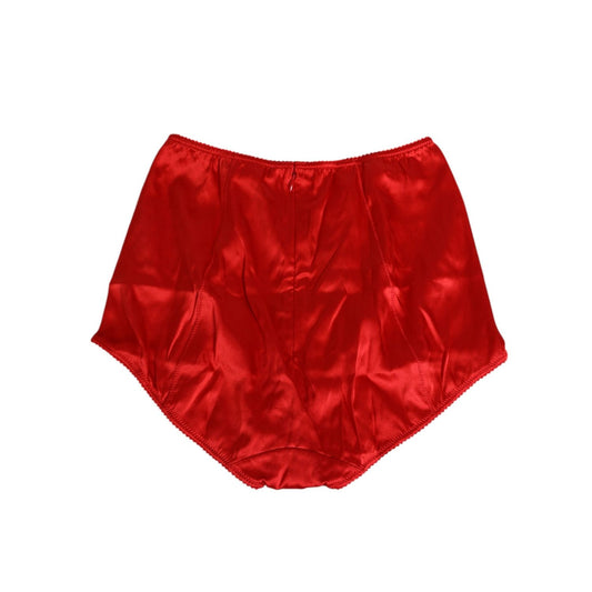 Dolce & Gabbana Red Silk Satin High-Waist Briefs Women Underwear, luxurious Italian-made lingerie in vibrant satin.