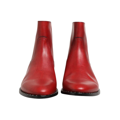 Dolce & Gabbana Red Studded Chelsea Short Ankle Boots Shoes with classic elastic side panels and studded detailing.