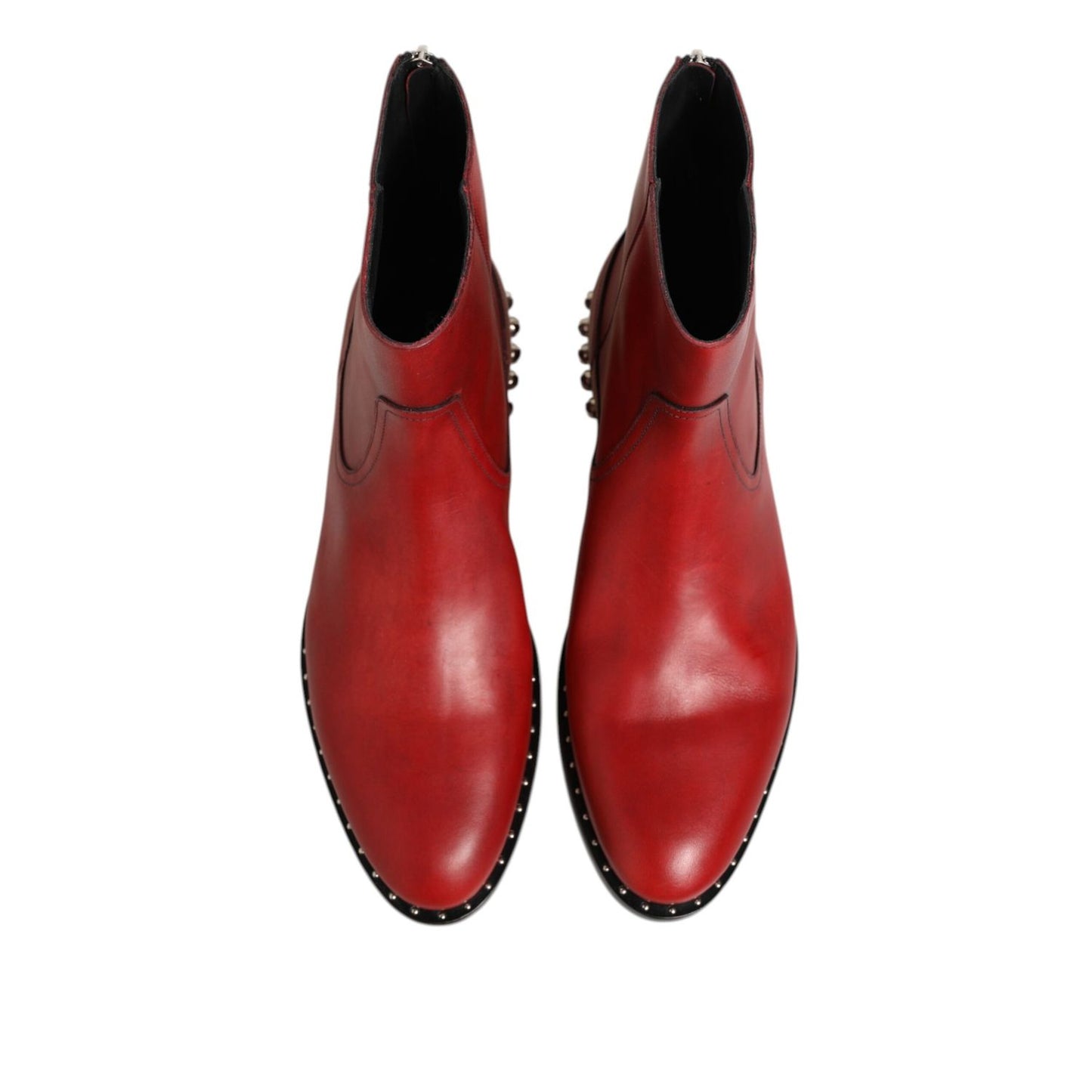 Dolce & Gabbana Red Studded Chelsea Short Ankle Boots Shoes with elastic side panels and modern studded detailing.