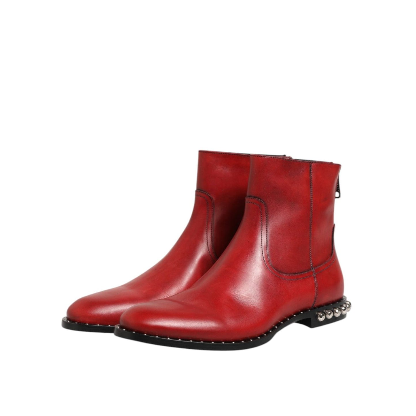 Dolce & Gabbana Red Studded Chelsea Short Ankle Boots Shoes with elastic side panels and studded detailing for a bold fashion statement.