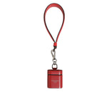 Dolce & Gabbana Red White Calfskin Leather Logo Flip Holder Airpods Case with strap