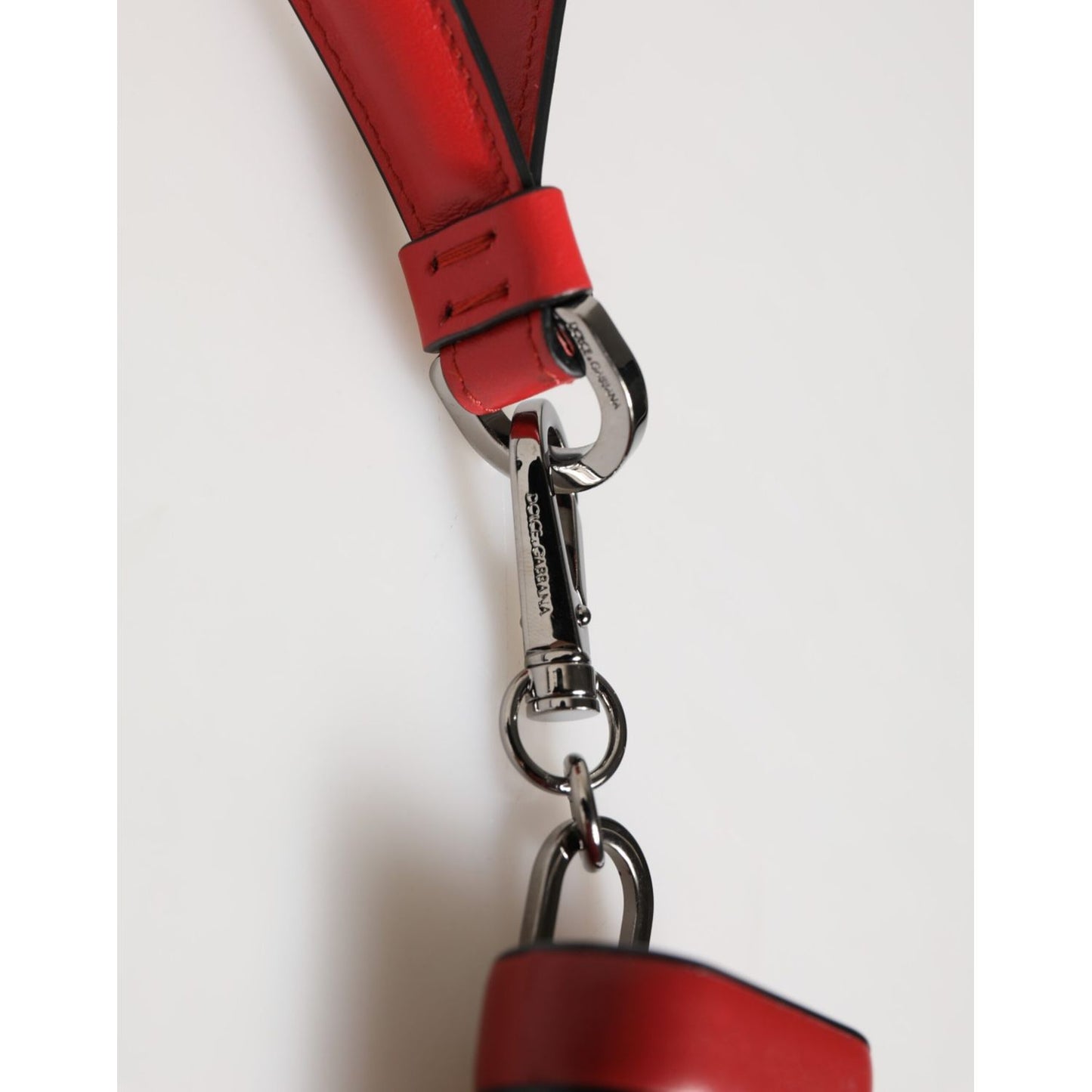 Dolce & Gabbana Red White Calfskin Leather Logo Flip Holder Airpods Case clasp detail.
