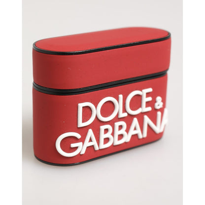 Dolce & Gabbana Red White Silicone Embossed Logo Accessory Airpods Case