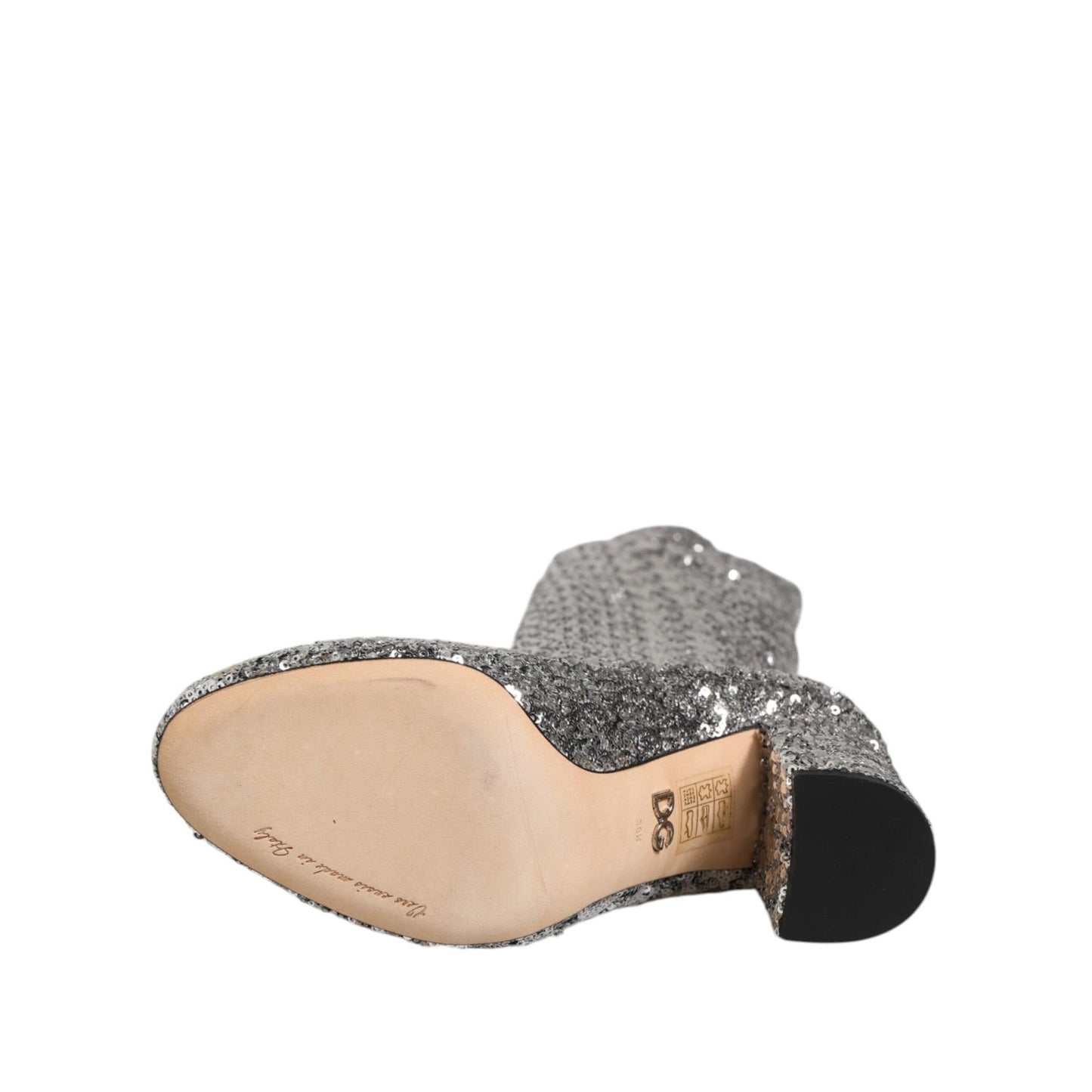 Dolce & Gabbana Shoes Silver Sequins Glitter High Heel Boot Shoes