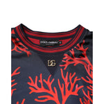 Dolce & Gabbana Silk Navy Red Coral Print Pullover Sweater showcasing fine silk with intricate Mediterranean design.