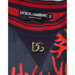 Dolce & Gabbana Silk Navy Red Coral Print Pullover Sweater with logo detail