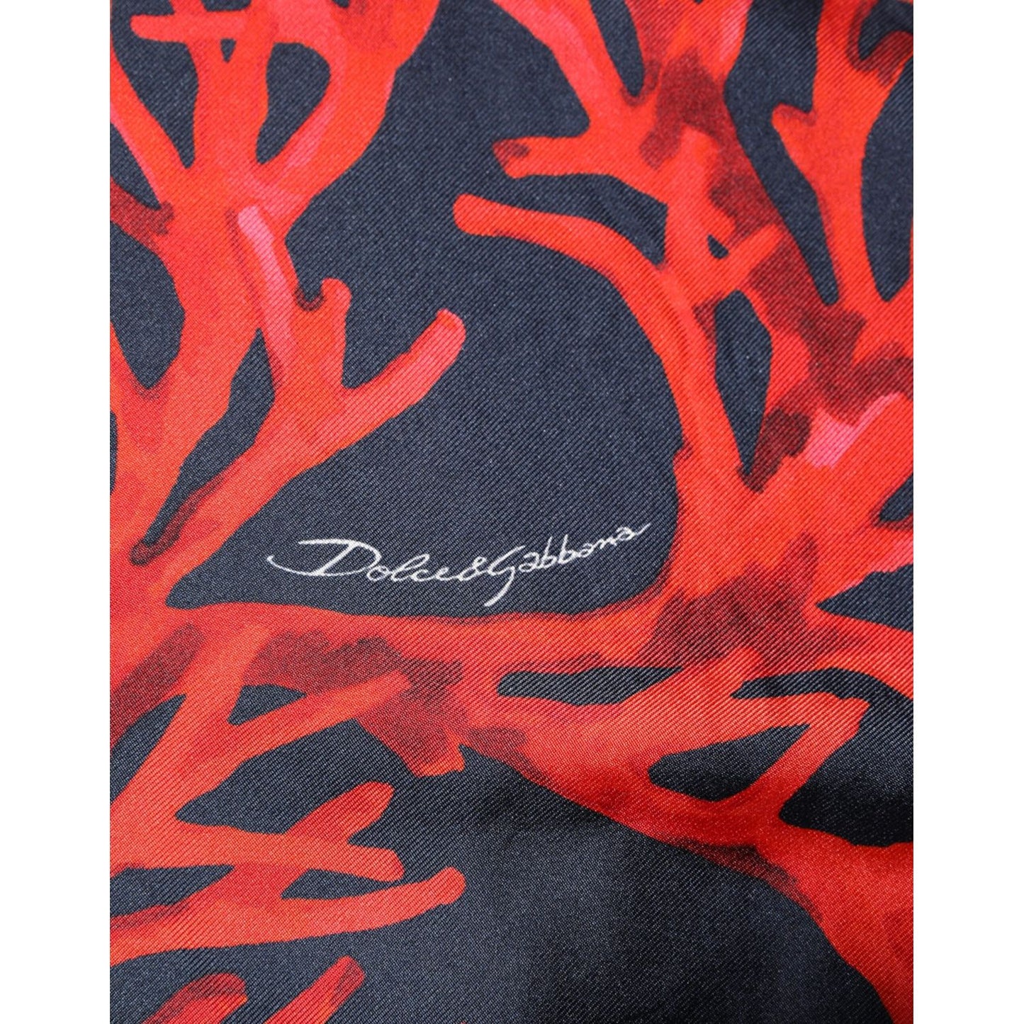 Dolce & Gabbana Silk Navy Red Coral Print Pullover Sweater detail with intricate Mediterranean design.