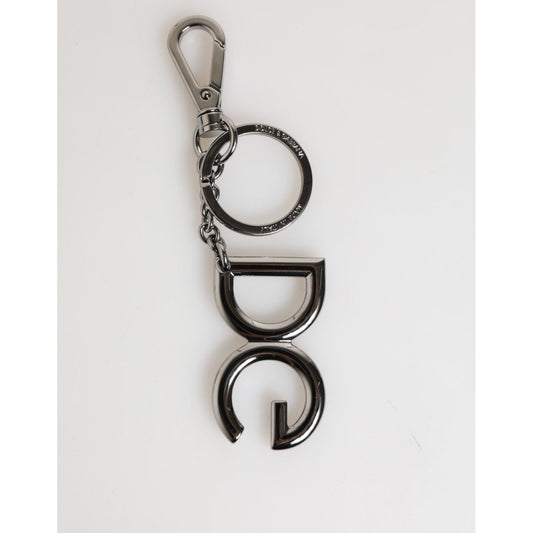 Dolce & Gabbana Silver Brass DG Logo Metal Keychain Holder Men Keyring with polished DG logo and sleek silver tone.