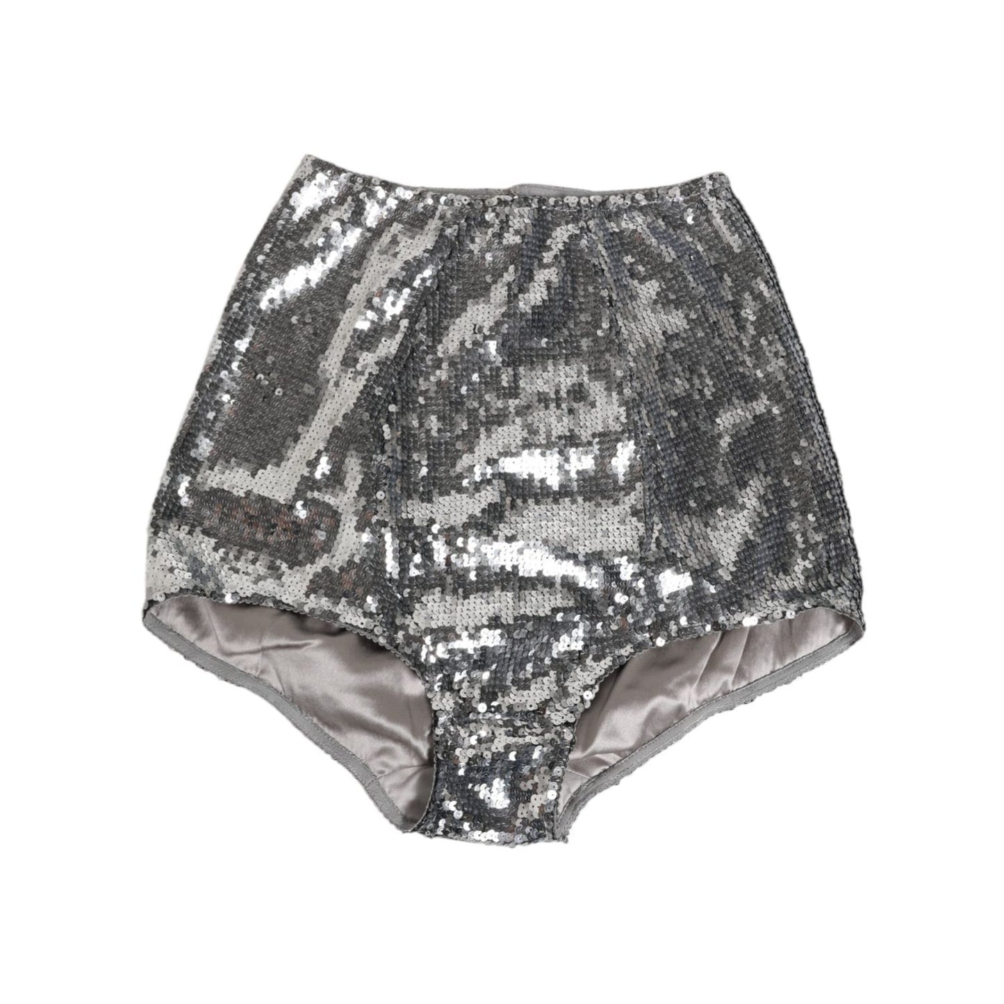Dolce & Gabbana Silver Nylon Sequined Slip Girdle Panty Underwear shimmering silver high brief with sequins, logo details, Made in Italy.