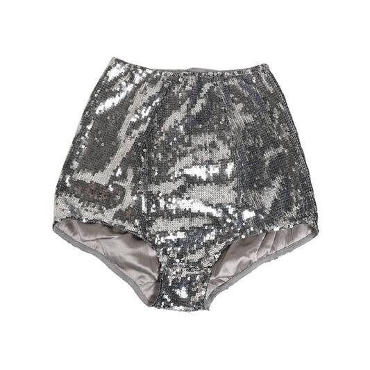 Dolce & Gabbana Silver Nylon Sequined Slip Girdle Panty Underwear shimmering silver high brief with sequins, logo details, Made in Italy.