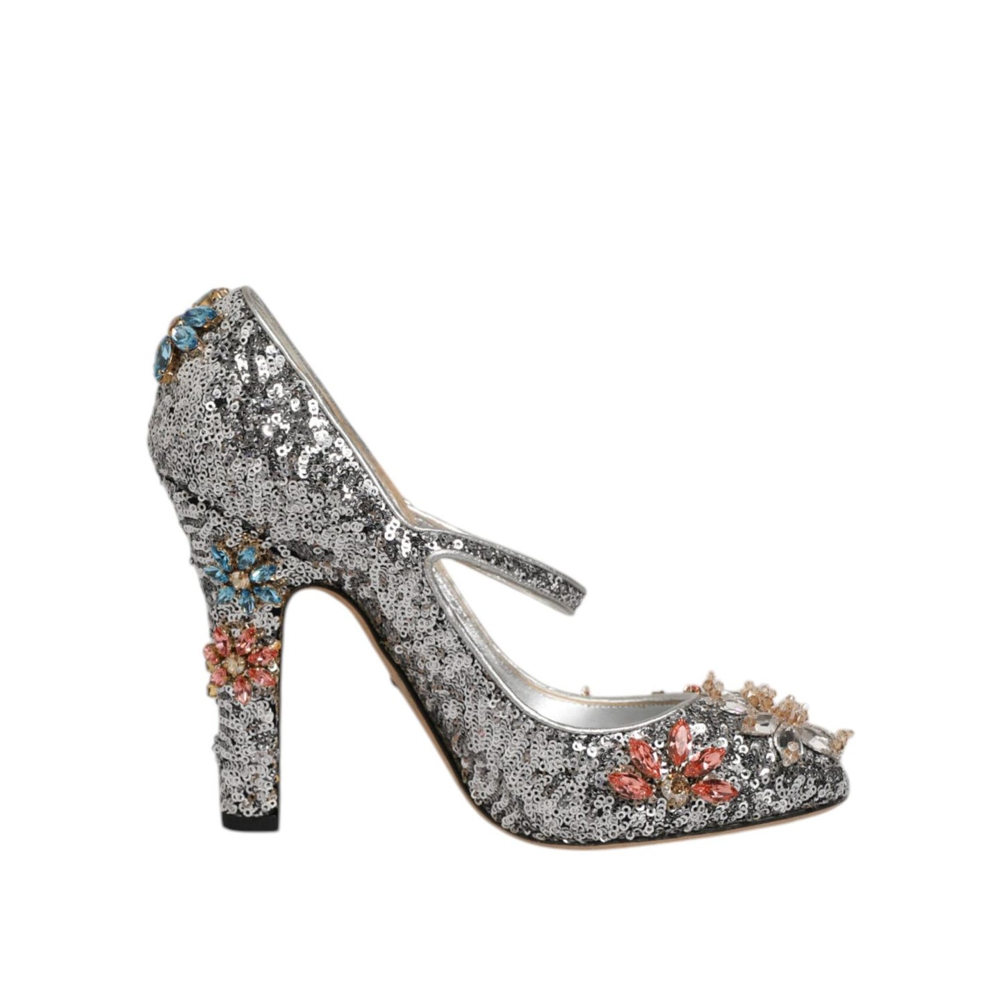 Dolce & Gabbana Silver Sequin Crystal Mary Janes Pumps Shoes shimmering with colorful embellishments