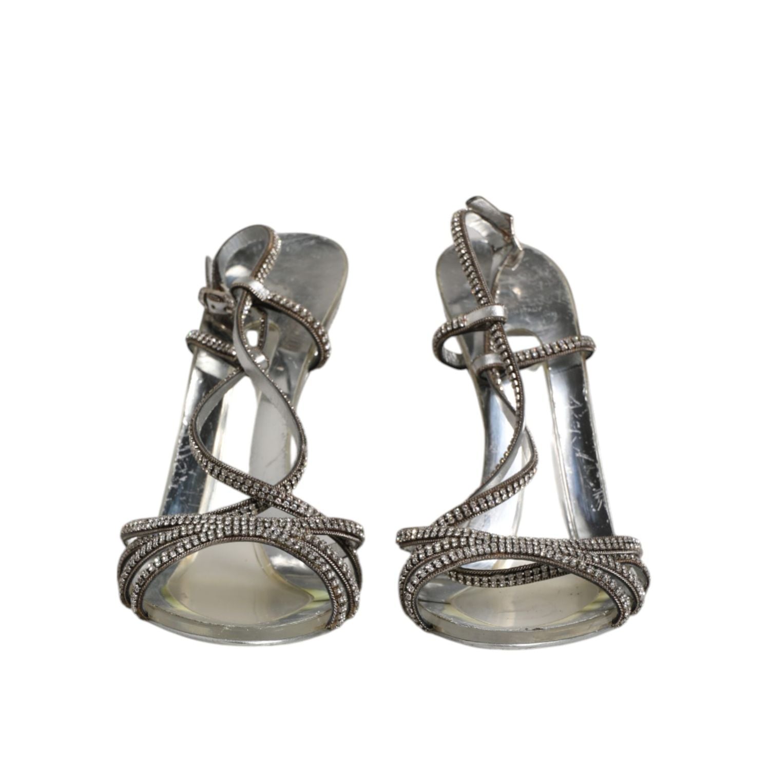 Dolce & Gabbana Silver Strass Ankle Strap Heels Sandals Shoes