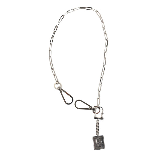 Dolce & Gabbana Silver Tone Metal Chain DG Logo Pendant Men Necklace, featuring a sleek silver tone and iconic DG charm.