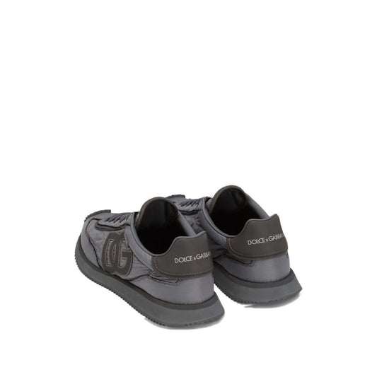 Dolce & Gabbana Sneakers Grey with embroidered logo, flat rubber sole, and padded collar, rear view of DG Cushion shoes.