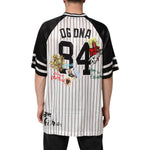 Back view of Dolce & Gabbana Tradizione Graffiti Print Oversized Men T-shirt with pinstripe pattern and graphics.