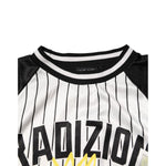 Dolce & Gabbana Tradizione Graffiti Print Oversized Men T-shirt in pinstripe pattern with black sleeves and artistic graphics.