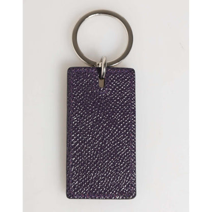Dolce & Gabbana Violet Leather Logo Metal Ring Men Keychain Keyring with engraved silver metal details, crafted from fine calf leather.