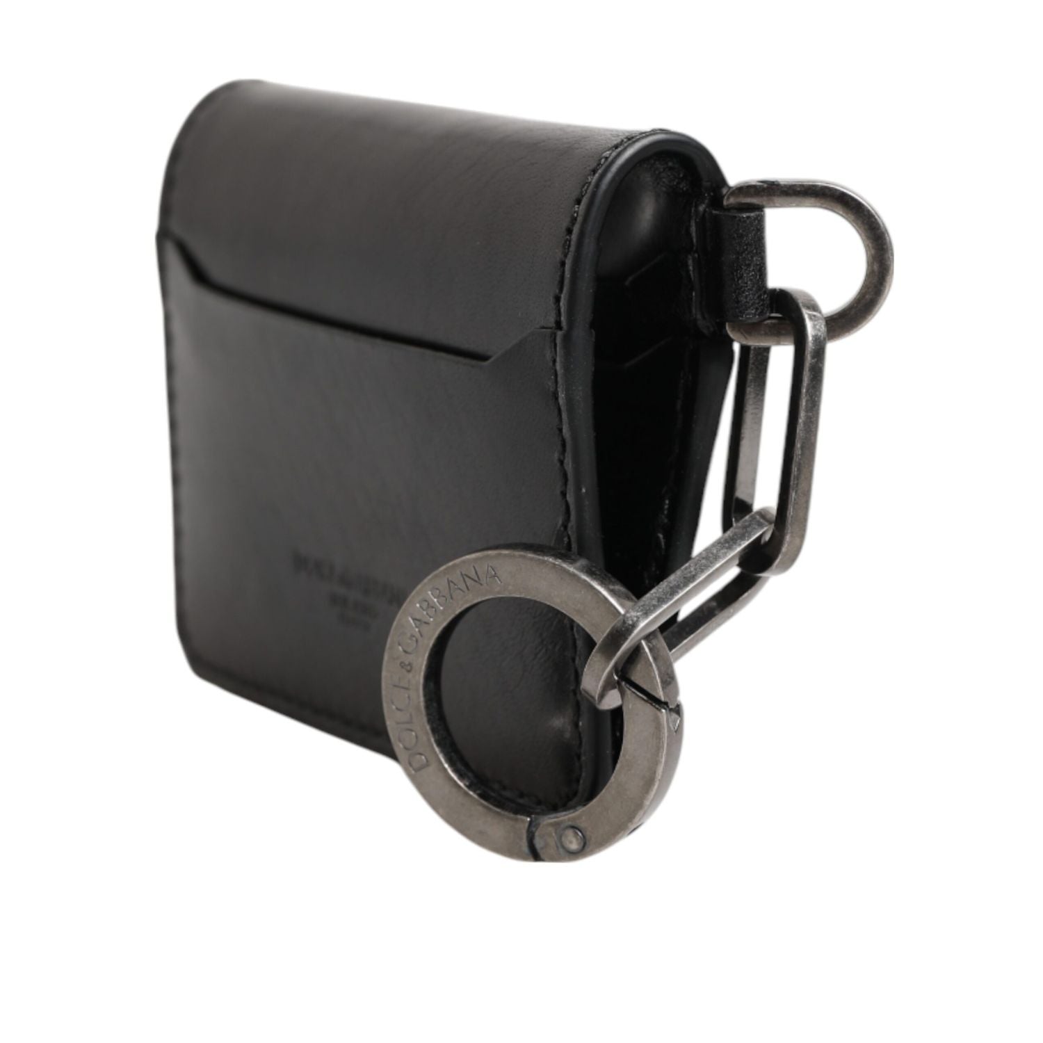 Dolce & Gabbana Wallet Black Leather Logo Embossed Key Chain Card Holder Wallet