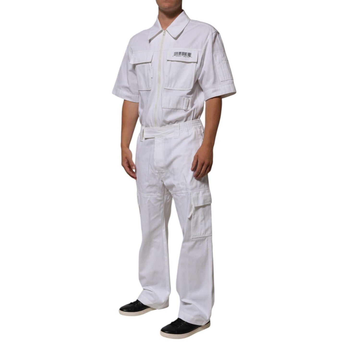 Dolce & Gabbana White Barcode Patch Utility Zip Jumpsuit Pants