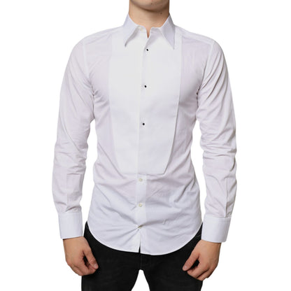 Dolce & Gabbana White Bib Cotton Poplin Formal Dress Shirt