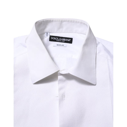 Dolce & Gabbana White Bib Cotton Poplin GOLD Formal Shirt
