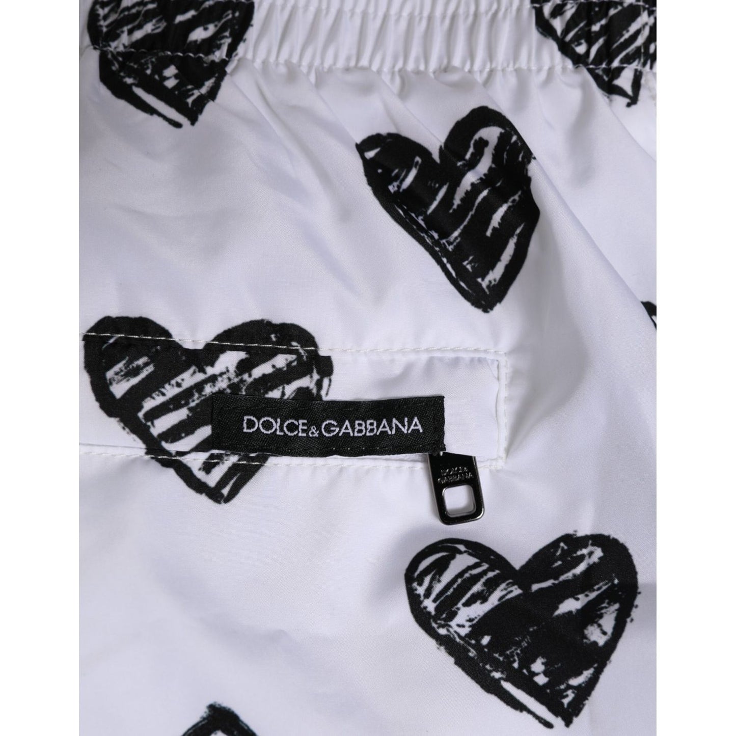 Dolce & Gabbana White Black Heart Print Men Boxer Short Swimwear