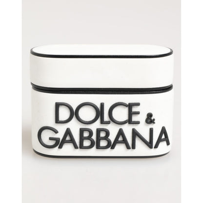 Dolce & Gabbana White Black Rubber Logo Embossed Accessory Airpods Case