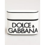 Dolce & Gabbana White Black Rubber Logo Embossed Accessory Airpods Case with embossed DG logo in durable rubber.