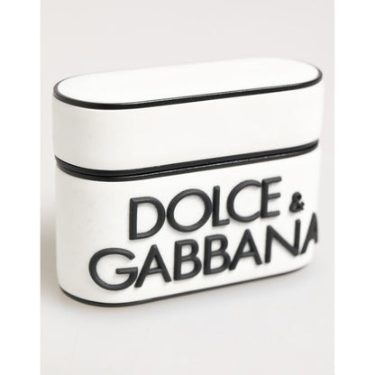 Dolce & Gabbana White Black Rubber Logo Embossed Accessory Airpods Case