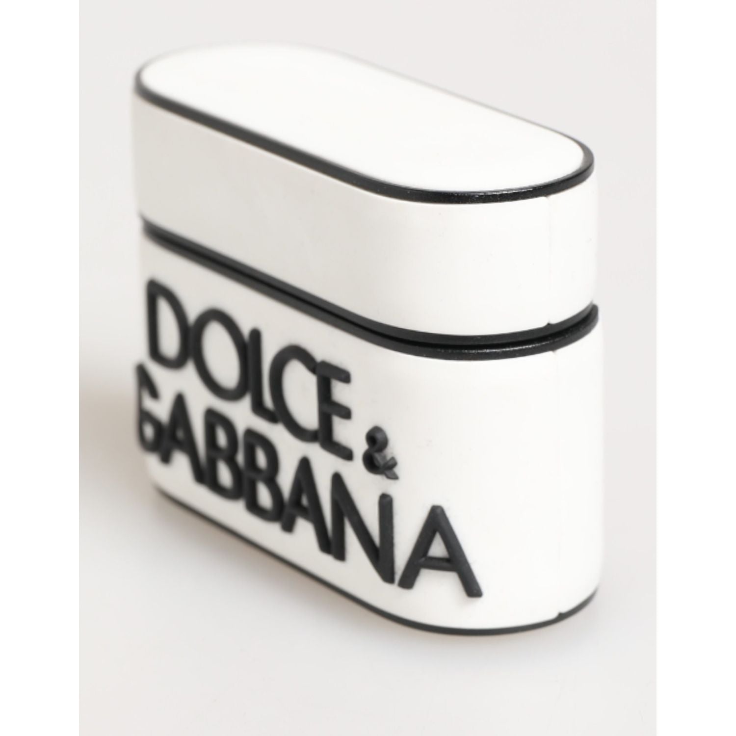 Dolce & Gabbana White Black Rubber Logo Embossed Accessory Airpods Case